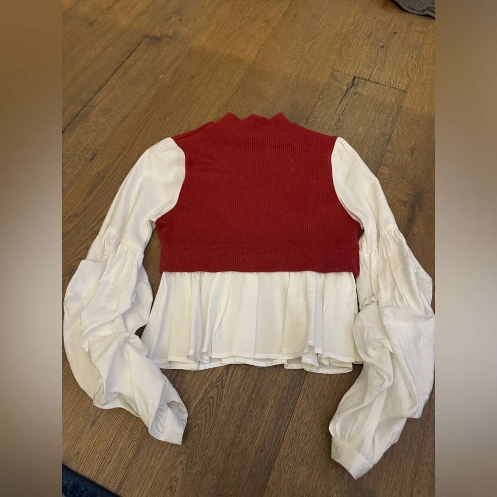 Anthropology, red and white blouse shirt